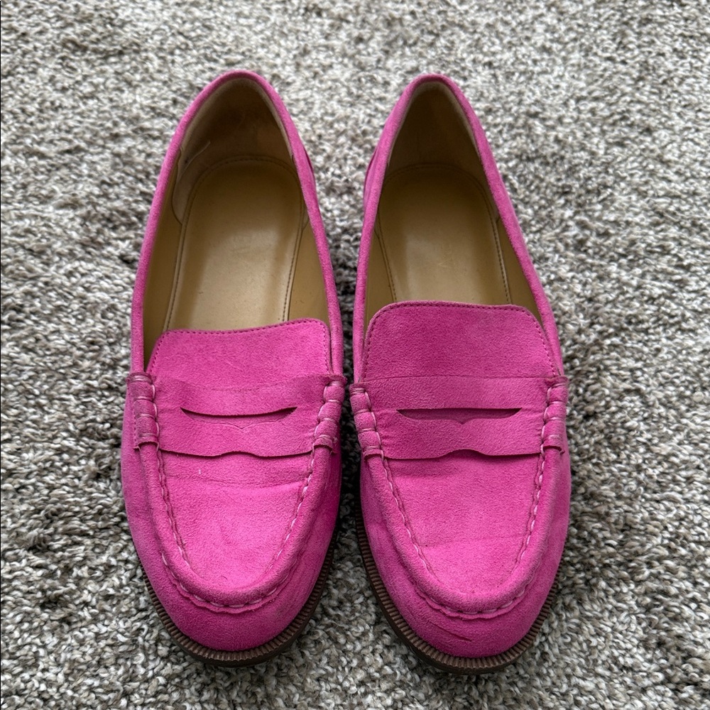 J. Crew Factory Vibrant Pink Suede Loafers